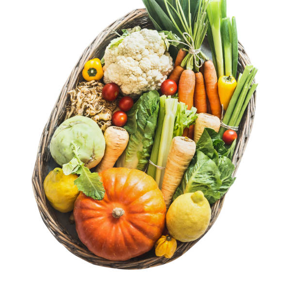 istock Tray with various organic vegetables and ingredients. Isolated on white background. Low carb veggies. Clean organic farm vegetables. Healthy food. Local market products. Harvested vegetables. Pumpkin 1405991809