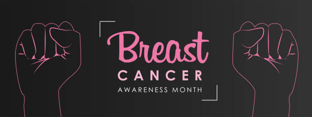 illustrations, cliparts, dessins animés et icônes de mois dans la lutte contre le cancer du sein. octobre. une main serrée dans un poing comme symbole du combat. - breast cancer awareness ribbon