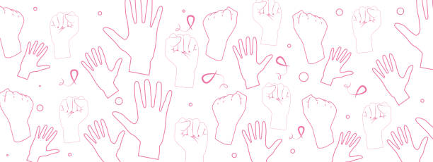 illustrations, cliparts, dessins animés et icônes de mois dans la lutte contre le cancer du sein. octobre. une main serrée dans un poing comme symbole du combat. - breast cancer awareness ribbon