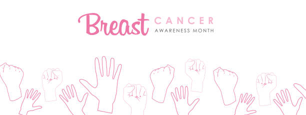 ilustraciones, imágenes clip art, dibujos animados e iconos de stock de mes en la lucha contra el cáncer de mama. octubre. una mano apretada en un puño como símbolo de la lucha. - breast cancer awareness