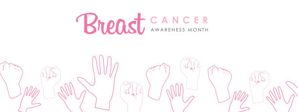 illustrations, cliparts, dessins animés et icônes de mois dans la lutte contre le cancer du sein. octobre. une main serrée dans un poing comme symbole du combat. - breast cancer awareness ribbon