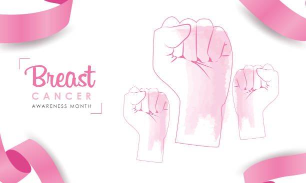 ilustrações de stock, clip art, desenhos animados e ícones de month in the fight against breast cancer. october. a hand clenched in a fist as a symbol of the fight. - breast cancer awareness ribbon ribbon breast cancer cancer