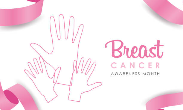 illustrazioni stock, clip art, cartoni animati e icone di tendenza di mese nella lotta contro il cancro al seno. ottobre. una mano stretta in un pugno come simbolo della lotta. - breast cancer cancer breast cancer awareness ribbon pink