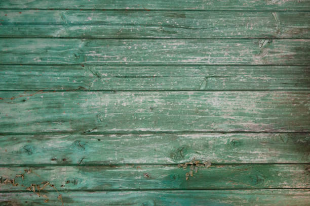 Grunge background texture of a wooden wall with peeling green paint Grunge background texture of planks on a wooden wall with peeling green paint in a faded condition. green painted wood texture stock pictures, royalty-free photos & images