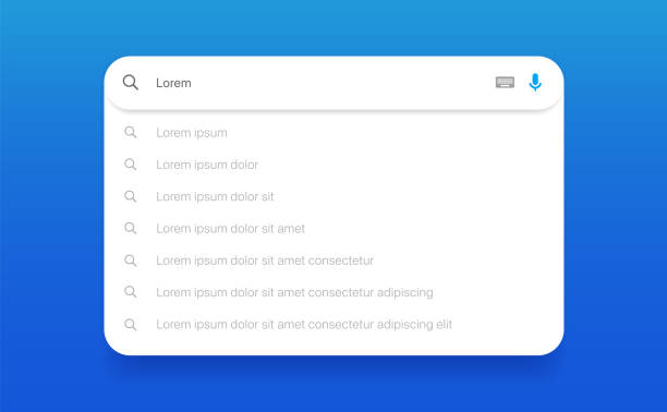 suchleiste mit vorschlägen für ui ux-design und website. suchadresse und navigationsleistensymbol. sammlung von suchformularvorlagen für websites. fenstervorlage für suchmaschinen-webbrowser. - searching stock-grafiken, -clipart, -cartoons und -symbole