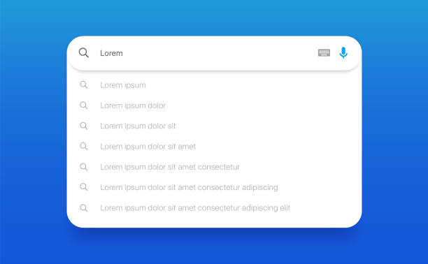 bilah pencarian dengan saran untuk desain ui ux dan situs web. alamat pencarian dan ikon bilah navigasi. kumpulan templat formulir pencarian untuk situs web. templat jendela browser web mesin pencari. - alamat web foto ilustrasi stok