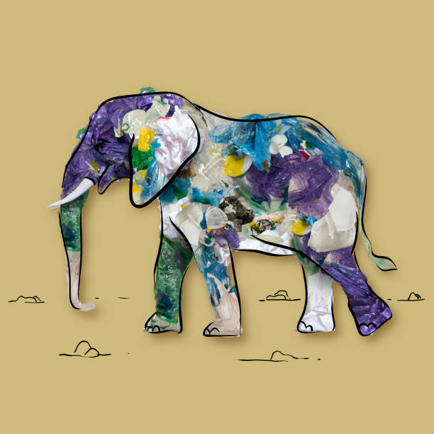 istock Conceptual art collage with painted animal elephant filled with garbage and plastic waste. Pollution, saving environment, ecology, world social and eco issues 1405996013