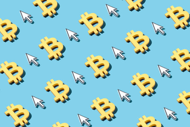 istock Bitcoin pattern and mouse pointer as internet digital business concept of financial innovations of economy and market as well as challenges and risks of blockchain. 1405997919