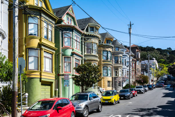 Colorful houses in Ashbury street, San Francisco, California stock photo