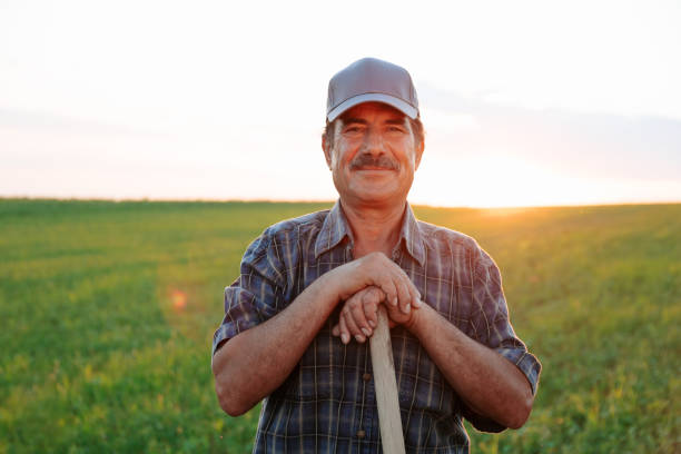 istock Old farmer with mustache handsome man looking at camera 1405999217