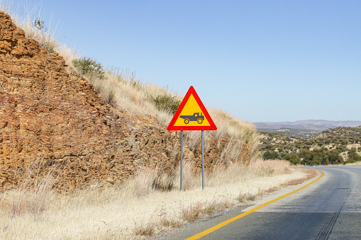 Tractor Warning Sign on B6 Road near Windhoek in Khomas Region, Namibia