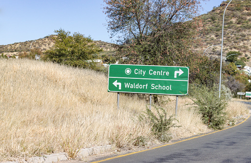 Road Sign to Waldorf School in Windhoek at Khomas Region, Namibia