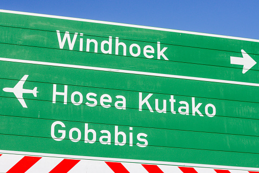 Road Sign to Windhoek on B6 Road in Khomas Region, Namibia