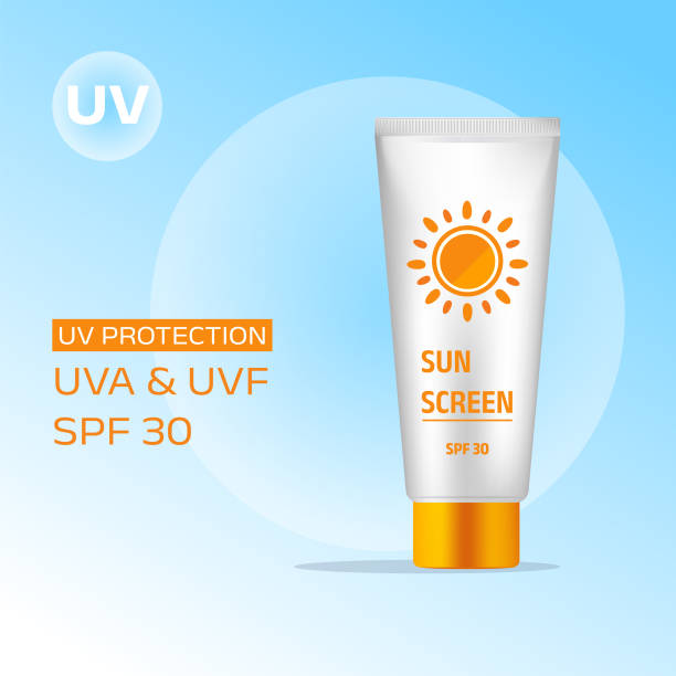 istock Sunscreen ad poster template. Banner with one tube of sunscreen on blue background. Vector 3d ad illustration for promotion of summer goods. 1406001525