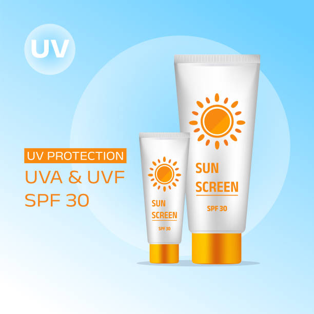 istock Sunblock ads template, sun protection cosmetic products design with moisturizer cream or liquid, sparkling background with glitter polka, vector design. 1406001550