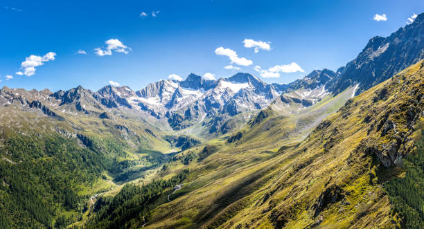The mountain range of the Timmelsjoch Pass at the Austrian Italian Border stock photo
