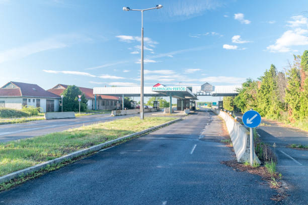 Hungary-Austria border crossing in the morning. stock photo