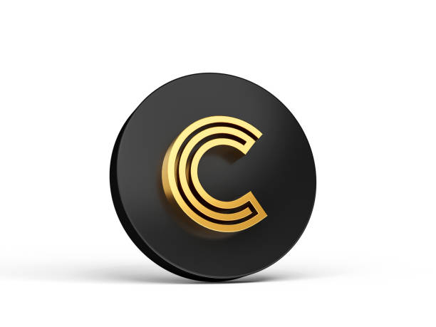 istock Royal Gold Modern Font. Elite 3D Alphabet Letter C on Black 3d button icon 3d Illustration 1406008212