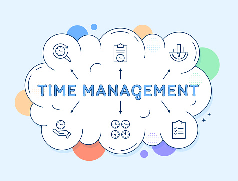 Vector Style Icons of Time Management with Cloud Shape Infographic Design