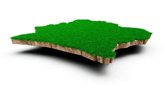 Ivory Coast Map soil land geology cross section with green grass and Rock ground texture 3d illustration