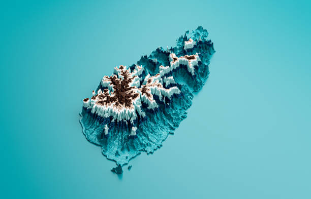 istock Topographic Saint Lucia Map Hypsometric Saint Lucia Elevation tint Spectral Shaded relief map 3d illustration 1406009253