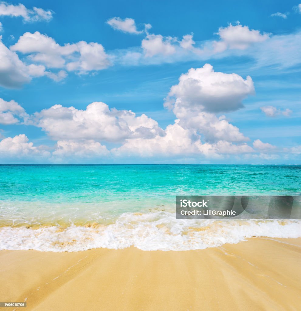 Sand Beach Turquoise Sea Cloudy Blue Sky Summer Travel Background ...