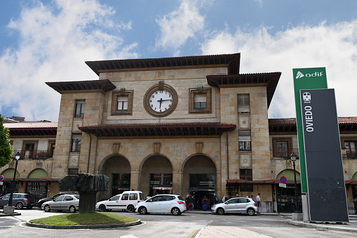 Oviedo, Spain, June 20, 2022 : Railway station in the city of Oviedo in Spain