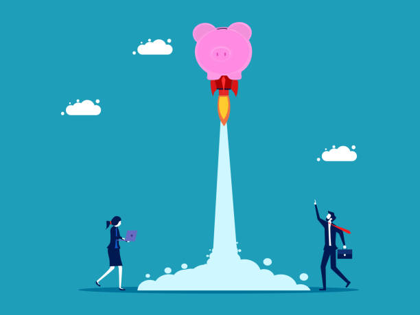 istock Piggy bank soaring into the sky. Finance And Investment Concept Vector 1406013765