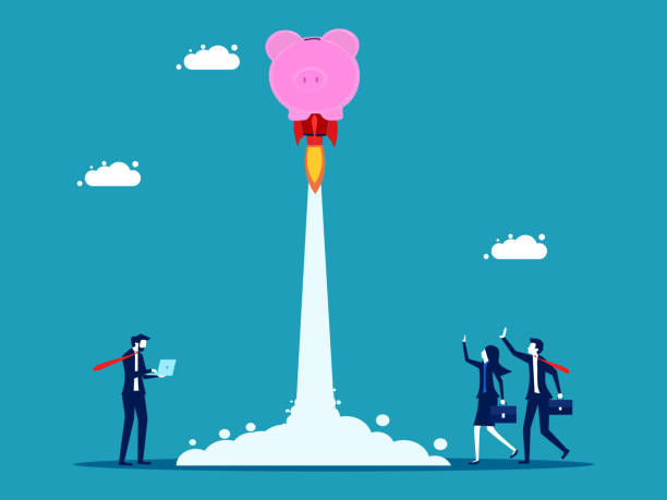 istock Piggy bank soaring into the sky. Finance And Investment Concept Vector 1406013766