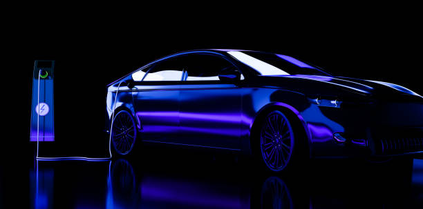 istock Charging an electric car with a charger, abstract neon lighting 1406016638