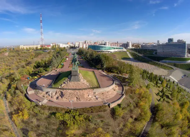 Photo of aerial view on Ufa and Salavat Yulaev monument