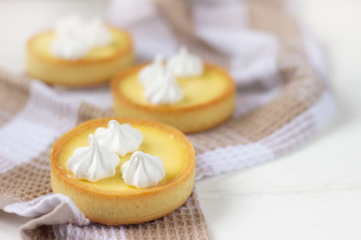 Lemon tartlets. Mini tarts with lemon curd. Baking background, pastry background