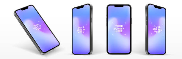 istock Realistic smartphone mockup isolated with transparent screens. Smart phone mockup collection. Device front view. 3D mobile phone with shadow on white background. Realistic, flat and line style 1406019112
