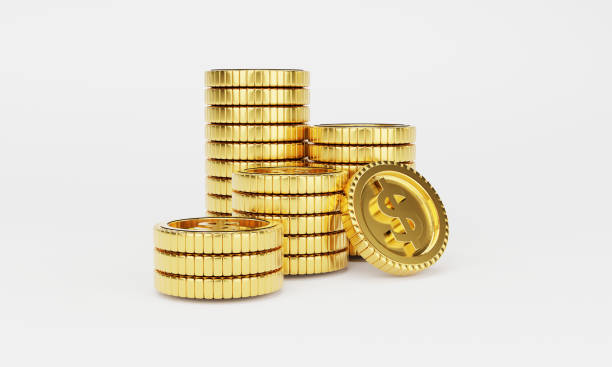 istock Isolated of US dollar coins stacking on white background , 3d render illustration technical concept. 1406019822