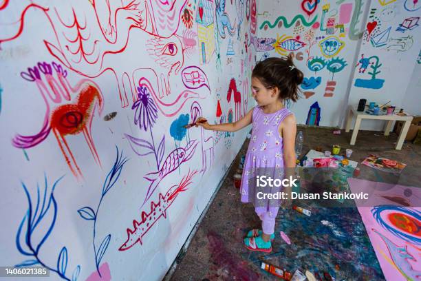 Childrens Mural On The Wall Stock Photo - Download Image Now - Child, Painting - Activity, Painting - Art Product