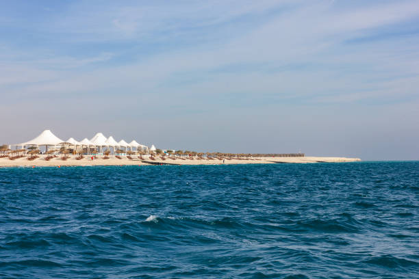 sea beach waterfront view, abu dhabi, sir bani yas island. united arab emirates (uae). - middle east recreational pursuit abu dhabi united arab emirates imagens e fotografias de stock