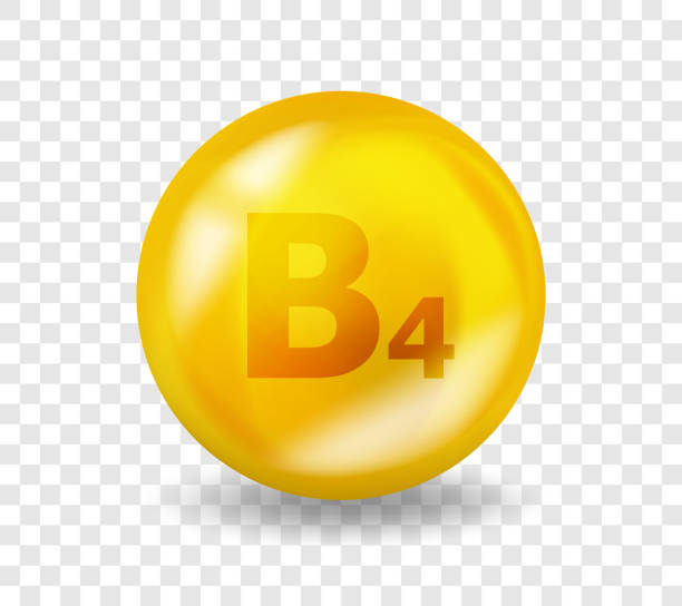 витамин b4 холин. концепция иллюстрации витаминного комплекса. b4 холин таблетки капсулы. 3d желтый дизайн лекарственного питания - b4 stock illustrations