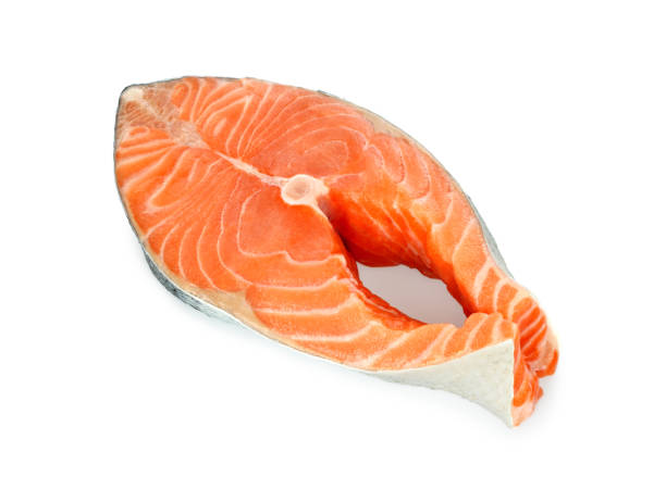 istock Fresh raw Salmon fish steak on white background 1406023562