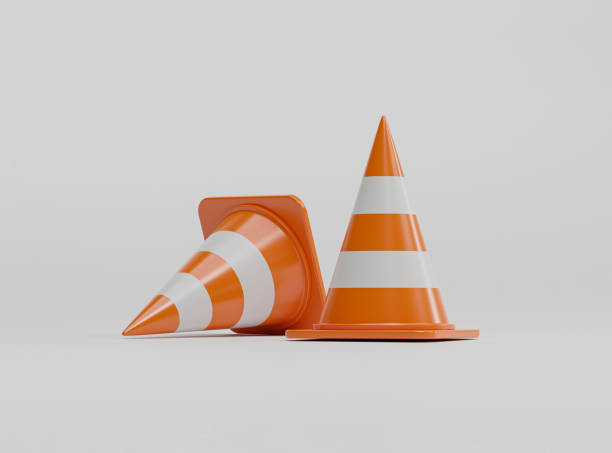 istock Isolate of realistic orange traffic warning cone for under construction, maintenance , attention and transportation concept by 3D render illustration. 1406024626