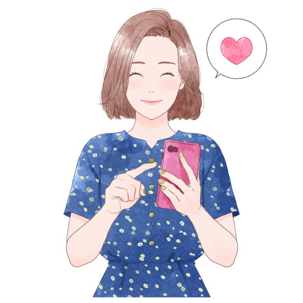 istock Illustration of a woman operating a smartphone. watercolor. 1406027850