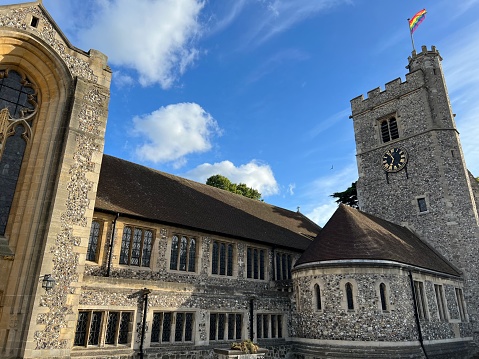 Rainbow flag on the church of Saint Peter and Saint Paul in Bromley, South London