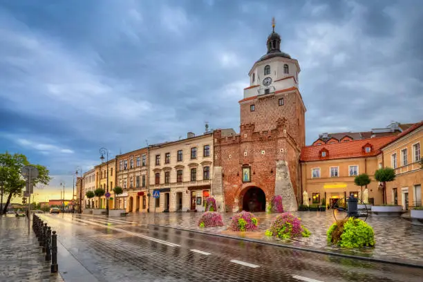 Lublin, Poland. View of famous Cracow Gate (Brama Krakowska) on sunset (HDR - image)