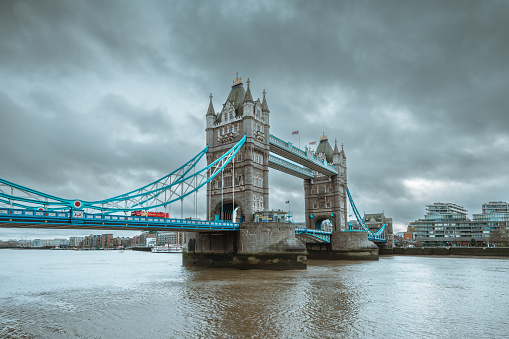 Tower Bridge in London UK on a cloudy day