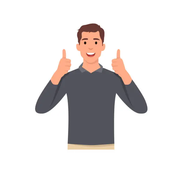 Vector illustration of Young man cartoon character shows gesture cool with two thumbs up