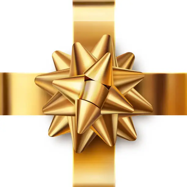 Vector illustration of Golden Bow With Ribbon