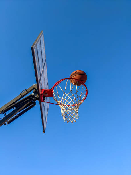 istock Ball in a basket against a clear sky 1406040649