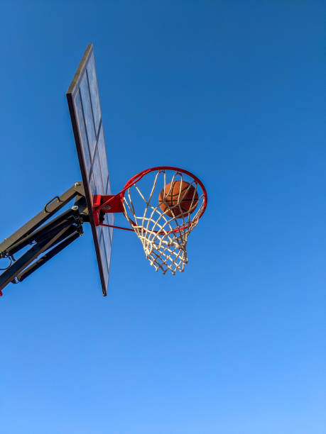 istock Ball in a basket on a background of clear sky 1406040661