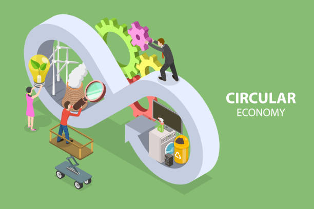 3D Isometric Flat Vector Conceptual Illustration of Circular Economy 3D Isometric Flat Vector Conceptual Illustration of Circular Economy, Sustainable Production and Consumption cycle racing stock illustrations