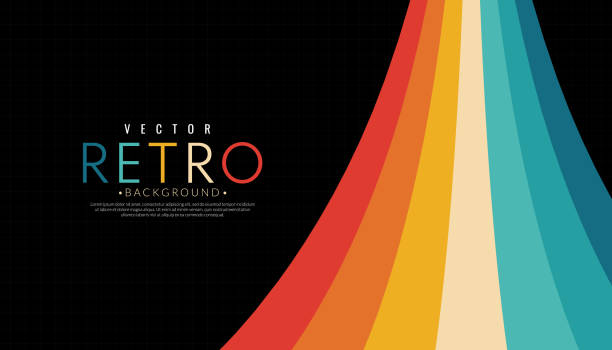 Abstract retro line background. Vintage 70s stripe colorful rainbow. Vector illustration. 1970s color wallpaper.