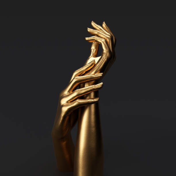 istock Golden hands pose art sculpture 3d rendering. Abstract female arms gesture 1406042578